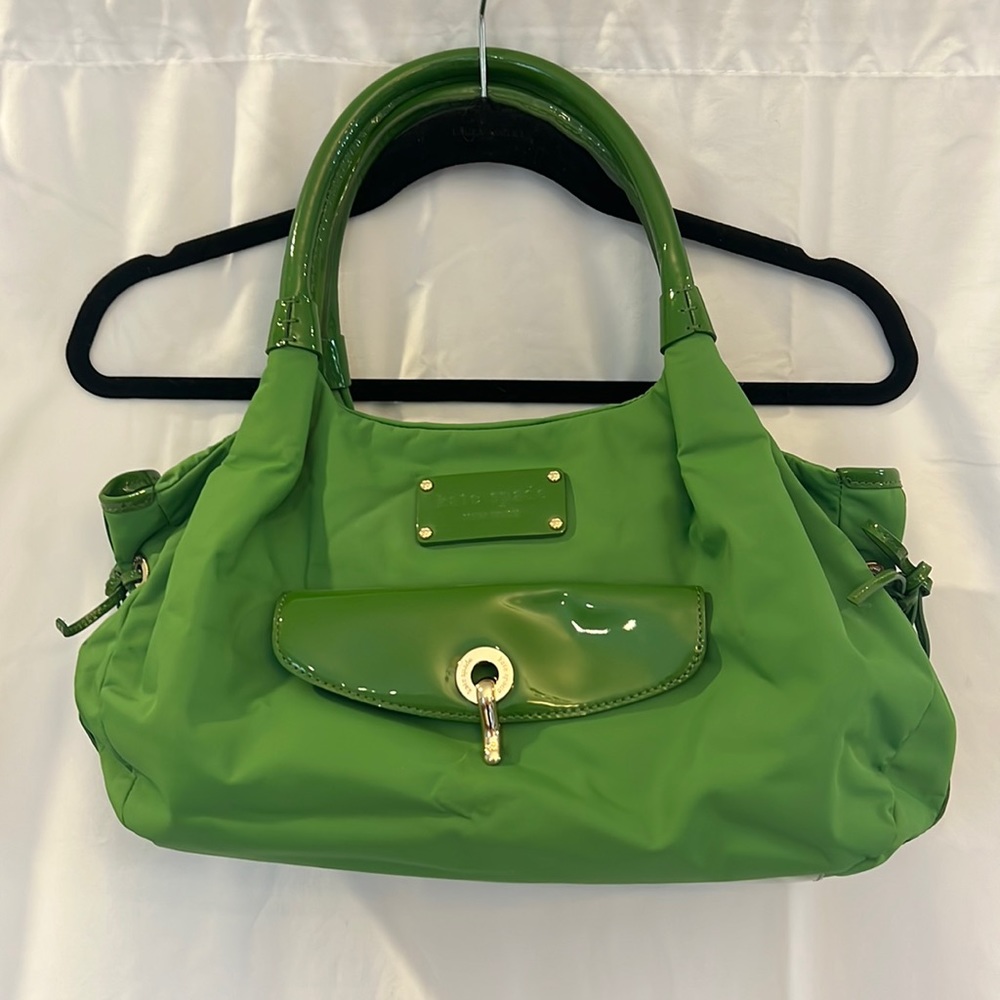Kate Spade Stevie Green Nylon and Patent Leather Satchel Handbag